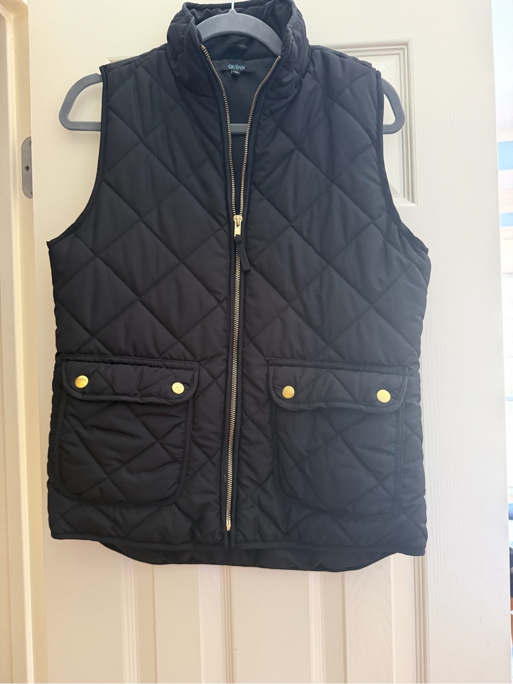 Quinn Black Quilted Vest with Gold Zipper